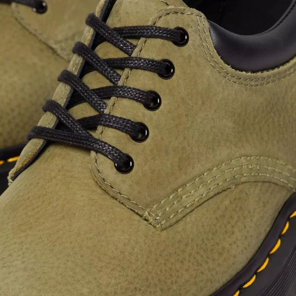 Dr. Martens 8053 Tumbled Nubuck Leather Platform Shoes in Muted Olive — Titan